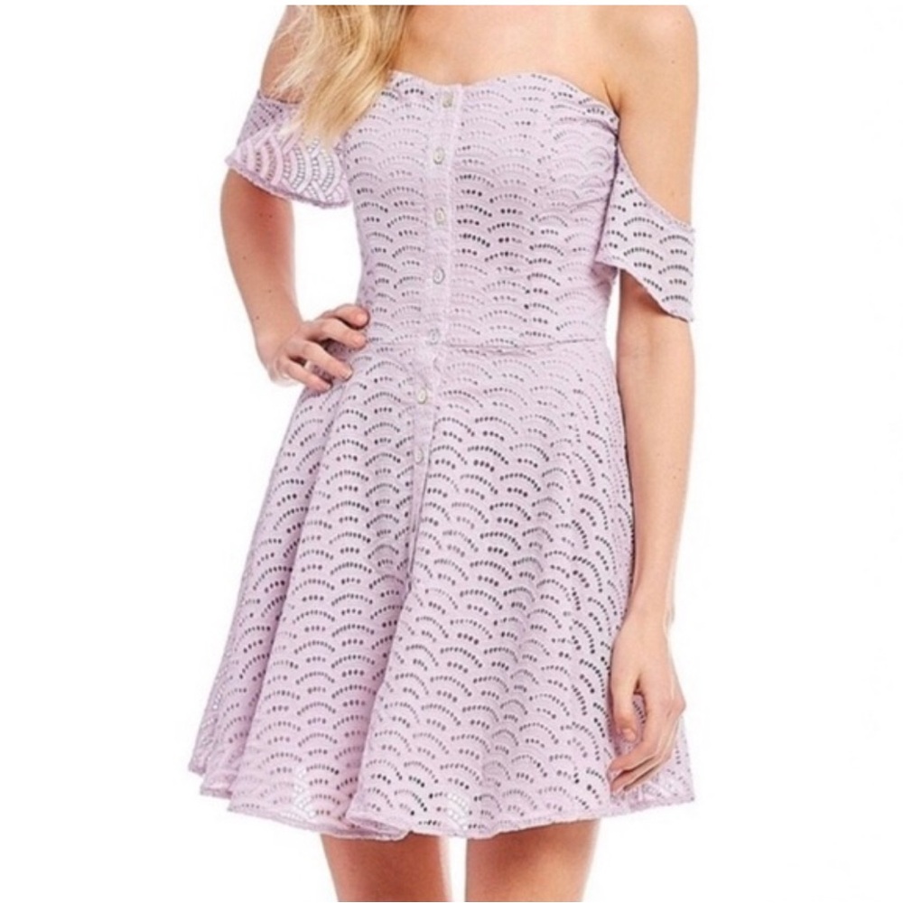 Gianni Bini Purple Off-Shoulder A-Line Dress